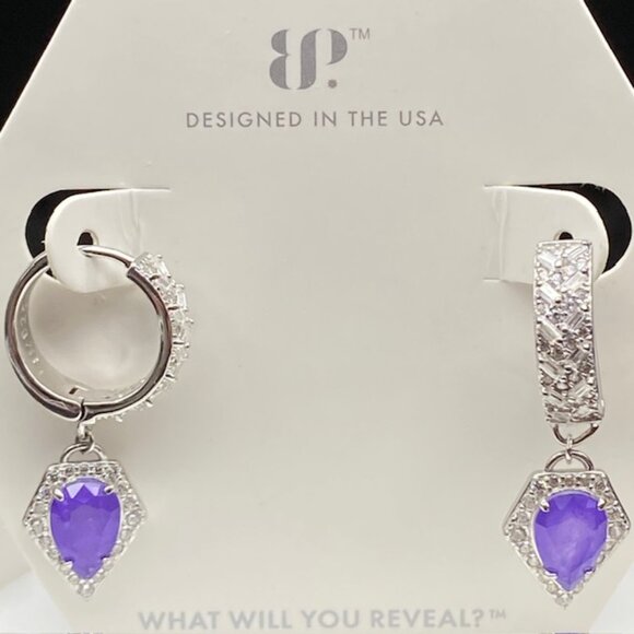 ** RARE UNICORN** Amethyst Fused with Genuine Quartz Hoop Earrings ER28302 - Picture 3 of 5